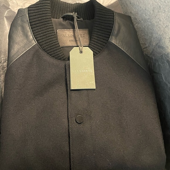 ALL SAINTS Manta Leather Sleeved Bomber Jacket - Size Medium - NWTIB - Picture 9 of 10